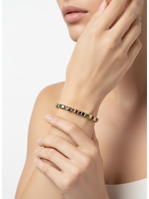Valmont Accessories Kadın Gold Renk Renkli Taşlı Sıra Taş Detaylı Bileklik