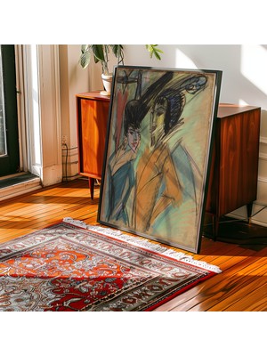 Pegziz Iki Sokak Kadını Tablosu | Ekspresyonist Figüratif Sanat Çerçeveli Duvar Dekoru
