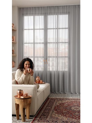Woxstor Gri Tül Perde, Hazır Dikilmiş, Pileli, Salon Yatak Odası Mutfak Balkon (350GENIŞLIK x
