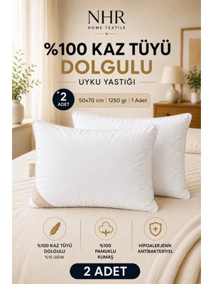 Nhr Home  Kaz Tüyü Dolgulu, %15 Gıdık Antibakteriyel, Uyku Yastığı / 50 x 70 1250GR / 2 Adet