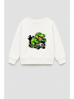 Monila Erkek Çocuk 3 Iplik Kumaş Dinozor Baskılı Pamuklu Sweatshirt
