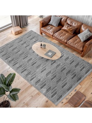 Asitan Kaymaz Taban Halı, Aden Sierra 3, Makinada Yıkanabilir Şönil Dokuma Halı (Gri - 80 x 200CM)