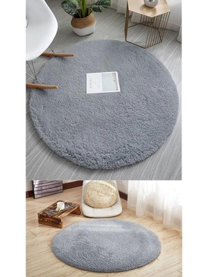 Asitan Rachel Carpet Lüks Açık Gri Raschel Taban Yıkanabilir Kaymaz Taban Yuvarlak Peluş Halı Yolluk,