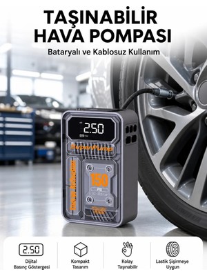 Aparim 6000MAH Bataryalı LED Ekranlı Akıllı Hava Kompresörü
