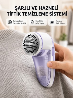 Aparim Şarjlı Tiftik Temizleyici – Çıkarılabilir Hazneli, Anti-Statik Fırçalı, USB Şarjlı