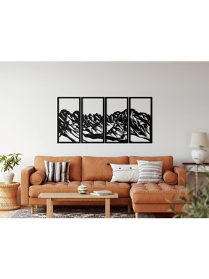Asitan Romıa Modern 4 Panel Siyah Beyaz Soyut Duvar Sanatı, Metal Çerçeve, Çağdaş Oturma Odası Dekor