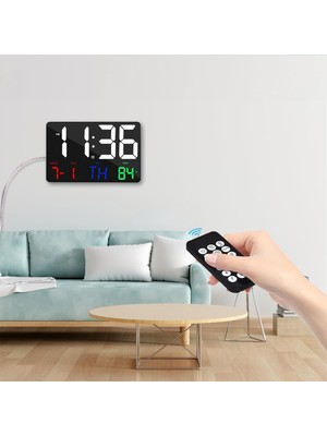 Asitan Dijital Duvar Saati Renkli Hd LED Ekran 25X16 cm Tarih Gün Sıcaklık Alarm USB Dekoratif