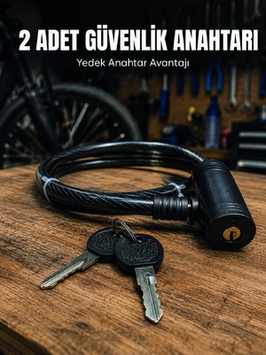 Aparim 12 mm Çelik Halat Bisiklet Kilidi 80 cm Anahtarlı Güvenlik Kilidi Pvc Kaplamalı Scooter ve Elektrikli Bisiklet Uyumlu