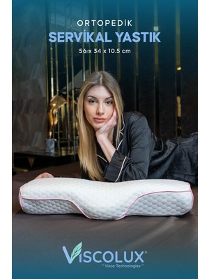 Asitan Servikal Boyun Destekli Ortopedik Yastık - Boyun Düzleşmesi Visco Yastık Pembe 56X34X10,5, Pembe