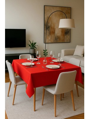 Goccia Home Pamuklu Masa Mutfak Yemek Salon Piknik Bahçe Balkon Otel Cafe Sofra Yılbaşı Beyaz Sehpa Örtüsü Kırmızı