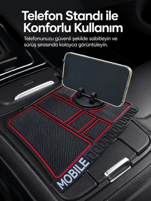 Aparim Araç Içi Telefon Standlı Kaydırmaz Silikon Organizer Mat Konsol Düzenleyici