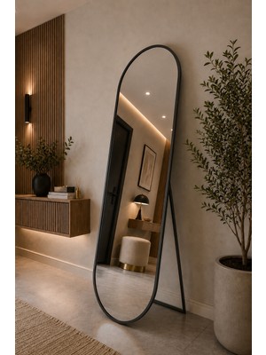 Effe Yapı Dekor Siyah Metal Çerçeveli 180X60 cm Elips Model Ayaklı Boy Aynası