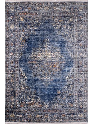 Asitan 80X150 cm Solnecnogorsk Mavi Vintage Yün El Dokuma Modern Geometrik Etnik Eskitme Desenli Boho Otur