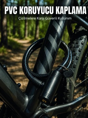 Aparim 12 mm Pvc Kaplamalı Bisiklet Kilidi 80 cm Anahtarlı Çelik Halat Kilit 2 Anahtarlı Güvenlik Kilidi