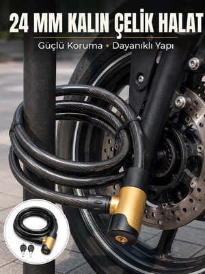 Aparim Güçlü Çelik Halat Yapısıyla Motosiklet, Bisiklet ve Scooter Için Güvenli Kilit