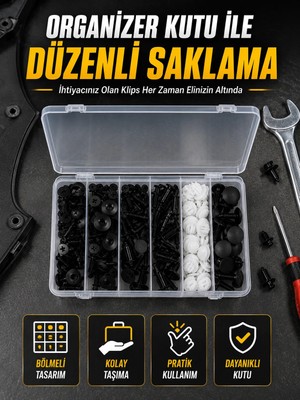 İyisi Olsun Profesyonel Oto Klips Tamir Seti 6 Farklı Model Plastik Sabitleme Pimi Organizer Kutulu