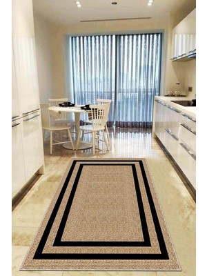 Asitan Dijital Kaymaz Tabanlı Hasır Görünümlü Yıkanabilir Mutfak Salon Halısı AR1070, Düz, 80 x 1
