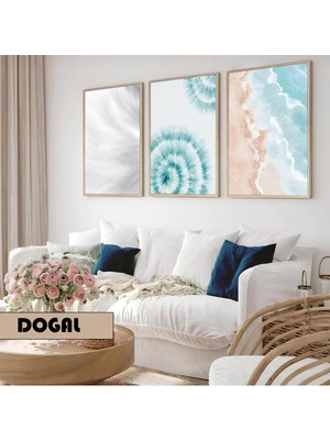 Asitan Çocuk Odası Oturma Salonu-Minimalist Modern Bohem Batik Kumsal |ahşap Çerçeveli 3lü Mdf Ahmdf,