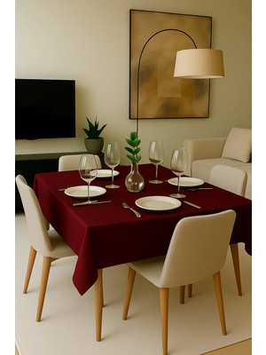 Goccia Home Pamuklu Masa Mutfak Yemek Salon Piknik Bahçe Balkon Otel Cafe Sofra Yılbaşı Beyaz Sehpa Örtüsü Bordo