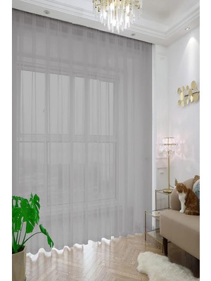 Asitan Düz Sade Tül Perde, Korniş ve Rustik Kullanımı Için Uygun, Düz Dikim, 300X270 Ölçü,gri 30