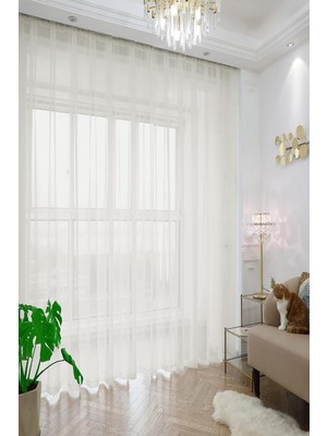 Asitan Düz Sade Tül Perde, Korniş ve Rustik Kullanımı Için Uygun, Düz Dikim, 300X270 Ölçü,krem 3