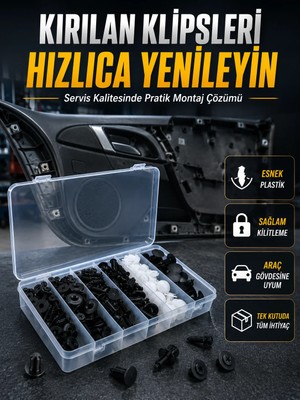 İyisi Olsun Universal Araç Döşeme Klipsi ve Tampon Sabitleme Pimi Seti 100 Parça Organizer Kutulu