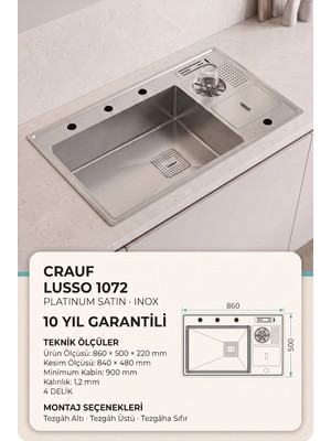 Crauf Lusso 1072 86CM Inox Mutfak Evyesi