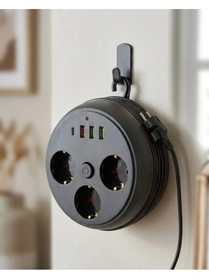 Aparim Güvenli Çoklu Priz 3 Priz 3 USB 1 Type C Termal Koruma Uzun Kablo