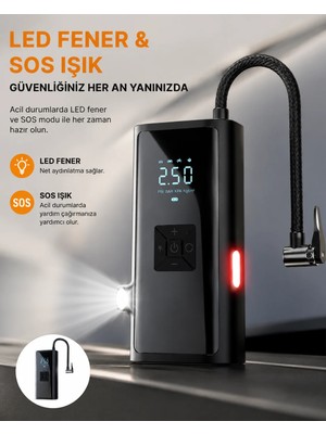 Aparim LED Fenerli ve Sos Işıklı Çok Fonksiyonlu Hava Kompresörü Yeni Nesil