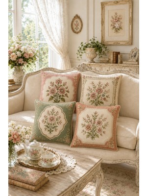 Ays Home Vintage Desenli Üst Kalite 4'lü Kırlent Kılıfı Seti Yatak