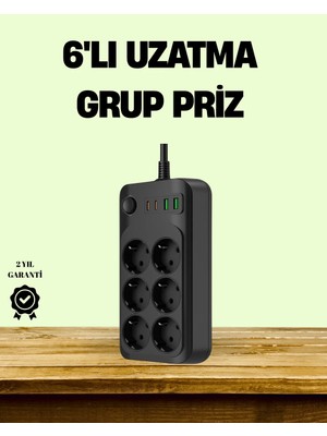 İyisi Olsun 2500W Güçlü 6’lı Priz USB ve Type-C Çıkışlı Termal Korumalı