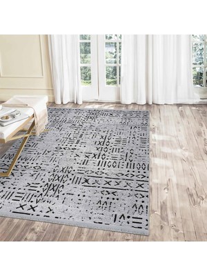 Asitan Kaymaz Taban Halı, Aden Sierra 2, Makinada Yıkanabilir Şönil Dokuma Halı (Gri - 80 x 200 Cm)