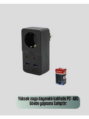 Aparim Akım Korumalı Priz 4 USB Type C Destekli Yüksek Isı Dayanımlı