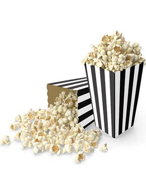 Parti Pera Siyah Beyaz Çizgili Mısır Kutusu Popcorn 8 Adet