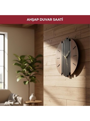 Asitan Ahşap Duvar Saati 44 Cm, Sessiz Mekanizma Dekoratif Modern Salon Mutfak Ofis Duvar Saati