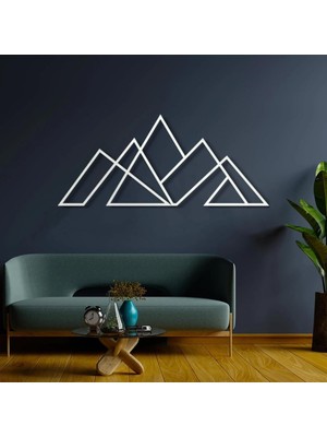 Asitan Minimalist Metal Dağ Duvar Sanatı Dekoru, Duvar Dekoru (Minimalist, Beyaz, 45X20)