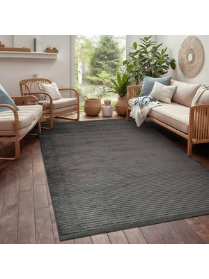 Asitan Kaymaz Taban Halı, Aden Leona 1, Makinada Yıkanabilir Şönil Dokuma Halı (Antrasit - 100 x 250CM
