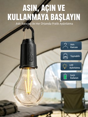 Aparim Taşınabilir Şarjlı LED Ampul Askılı Lamba Kamp Bahçe Lambası