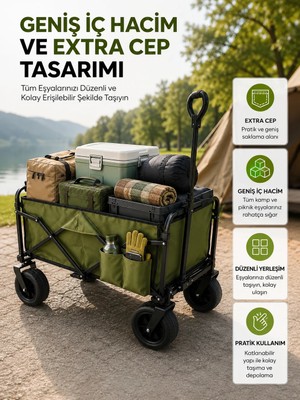 Aparim Geniş Iç Hacimli Fren Sistemli Katlanabilir Kamp ve Piknik Arabası