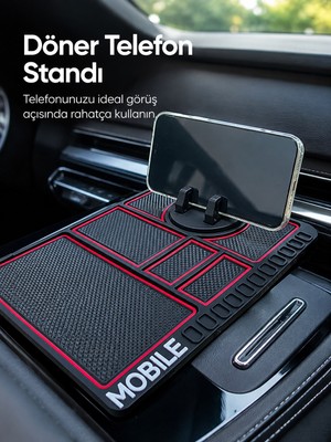 Aparim Araç Konsol Organizeri Kaydırmaz Silikon Telefon Standlı Saklama Matı