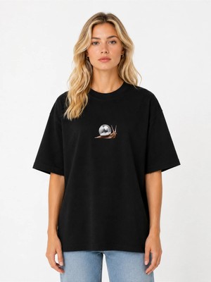 Unisex Kadın Erkek Disco Salyangoz Özel Tasarım Ön Baskılı Oversize Kalın Kumaş Rahat Kesim T-Shirt