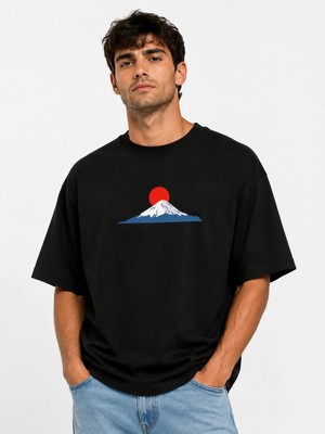 Unisex Kadın Erkek Fuji Dağ Tasarım Baskılı Oversize Kalın Kumaş Rahat Kesim T-Shirt