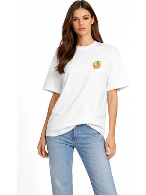 Unisex Kadın Erkek Limon Graffiti Tasarım Ön Baskılı Oversize Kalın Kumaş Rahat Kesim Pamuklu T-Shirt