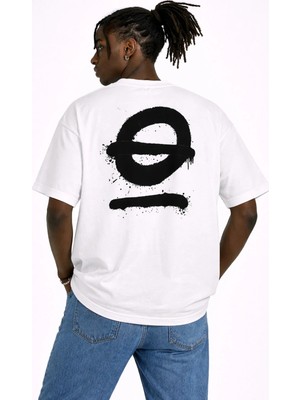 Unisex Kadın Erkek Sprey O Üstü Çizgili Sırt Baskılı Oversize Kalın Kumaş Rahat Kesim Pamuklu T-Shirt