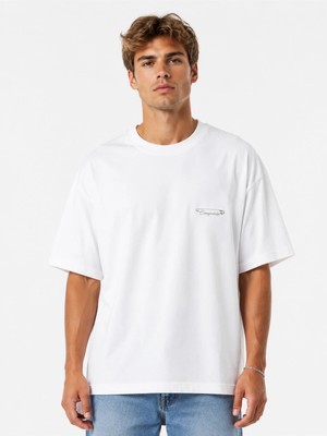 Unisex Kadın Erkek Ataç Logo Tasarım Baskılı Oversize Kalın Kumaş Rahat Kesim T-Shirt