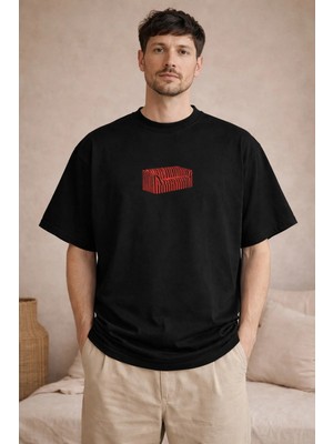 Unisex Kadın Erkek Kırmızı Koltuk Ön Baskılı Oversize Kalın Kumaş Rahat Kesim Pamuklu T-Shirt