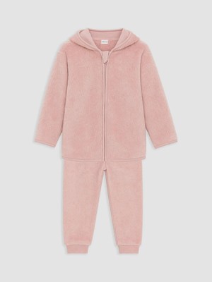 LC Waikiki Kız Bebek Kapüşonlu Pelüş Eşofman Takımı  (W6)