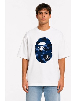 Unisex Kadın Erkek Bape Goril Kamuflaj Desenli Tasarım Baskılı Oversize Kalın Kumaş Rahat Kesim T-Shirt