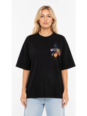Unisex Kadın Erkek Anahtarlık Tasarım Logo Ön Baskılı Oversize Kalın Kumaş Rahat Kesim T-Shirt
