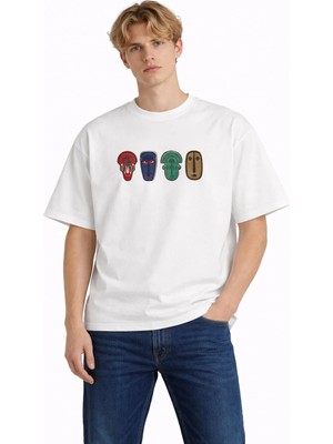 Unisex Kadın Erkek 4'lu Etnik Desen Ön Desen Baskılı Oversize Kalın Kumaş Rahat Kesim Pamuklu T-Shirt